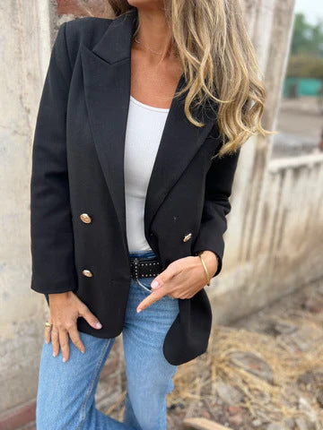 Women's Elegant Double-Breasted Blazer with Textured Fabric and Gold Buttons NOVAE