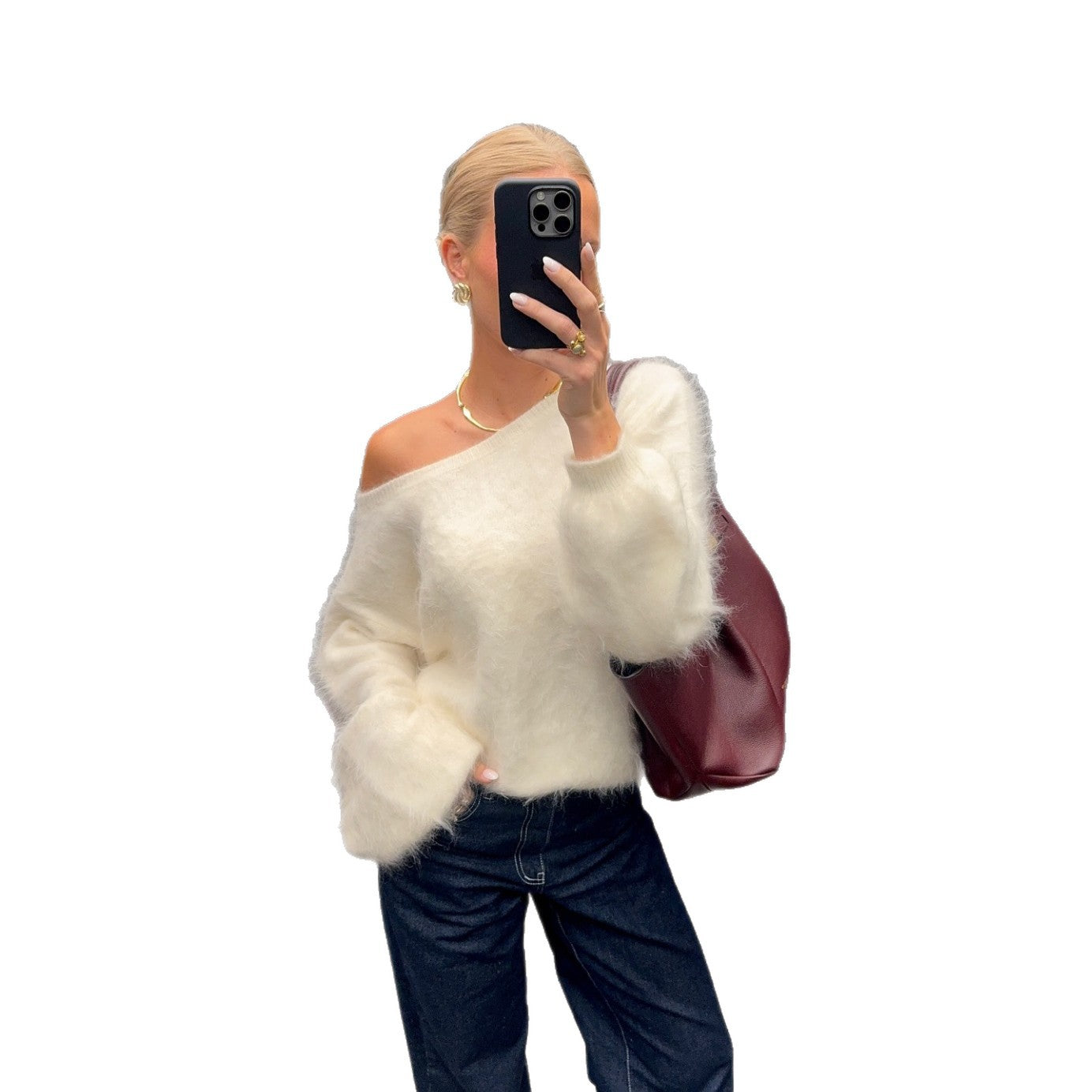 Women's Soft Mohair Blend Sweater with Oversized Sleeves NOVAE