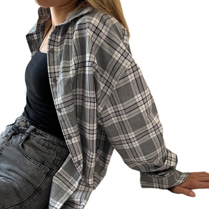 Women's casual plaid blouse with oversized cut and modern details NOVAE