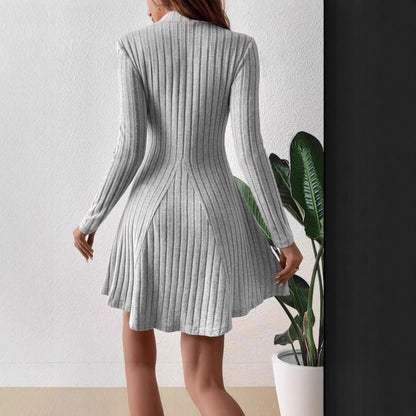 Women's knit dress with elegant stand-up collar and fine rib structure NOVAE