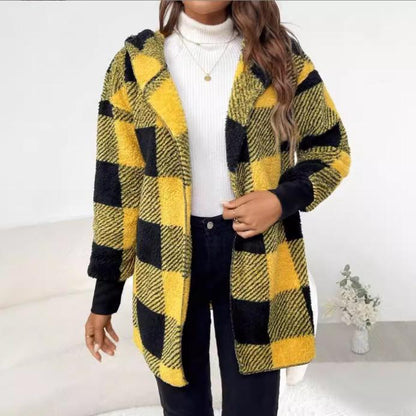 Women's long plaid coat made of soft material NOVAE