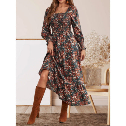 Women's maxi dress with ruffle details and floral design NOVAE