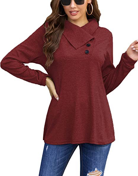 Women's casual top with asymmetrical collar and button detail NOVAE