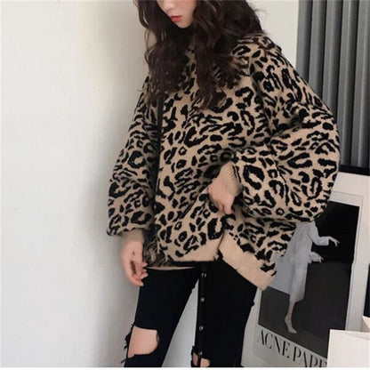 Women's Oversized Knit Sweater with Leopard Print and Soft Material NOVAE