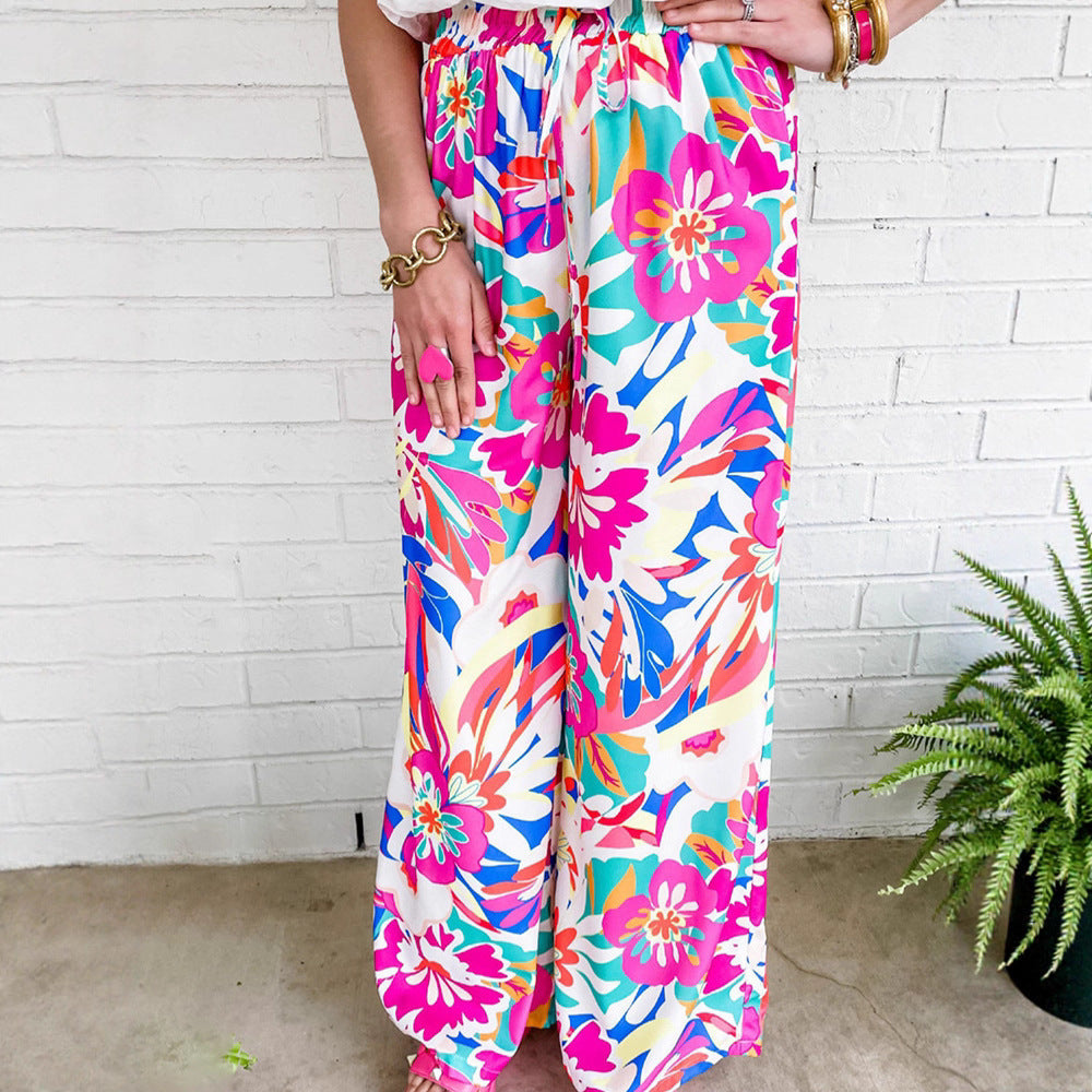 Women's Trendy Wide Leg Floral Print Trousers NOVAE