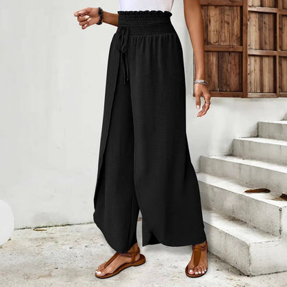 Women's Wide-leg High-Waisted Trousers with Side Slits NOVAE