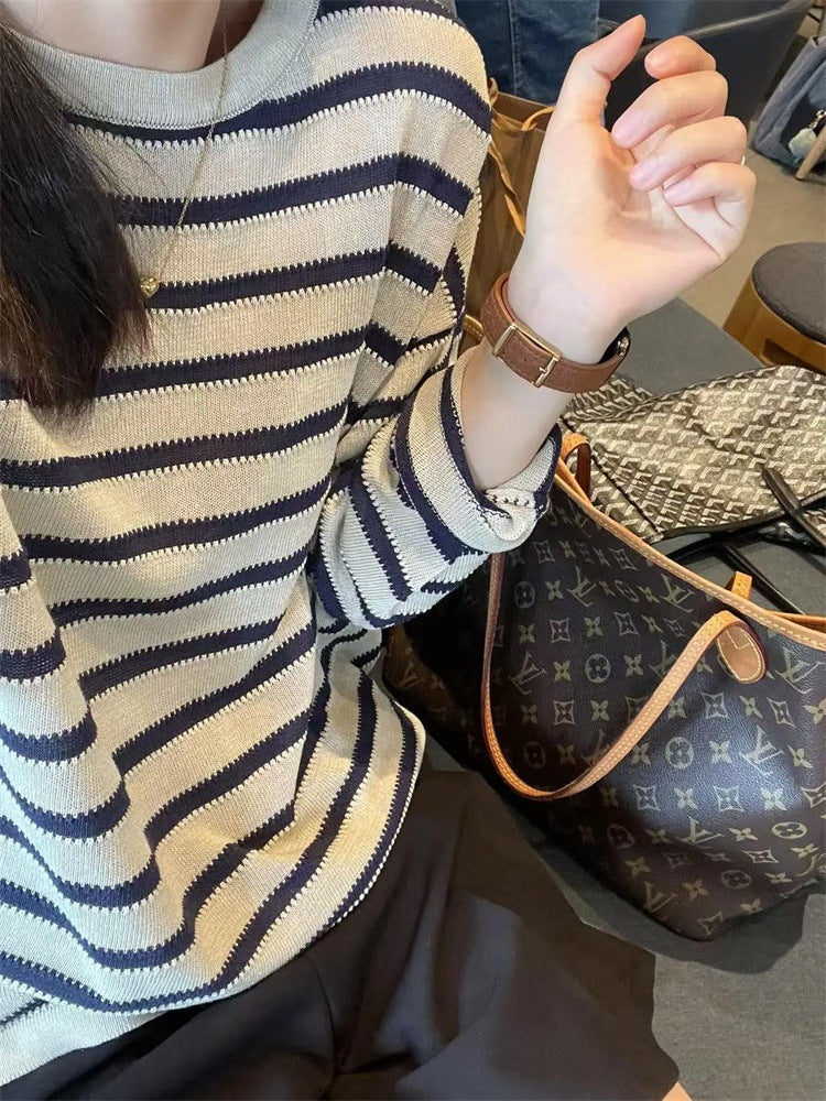 Women's fashionable knit sweater with a nautical stripe pattern and a relaxed fit NOVAE